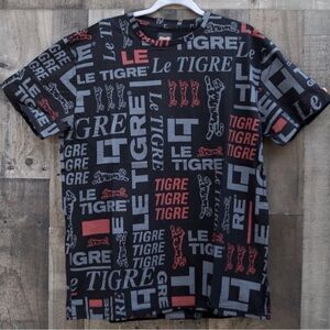 Le Tigre mens size L black allover logo t shirt